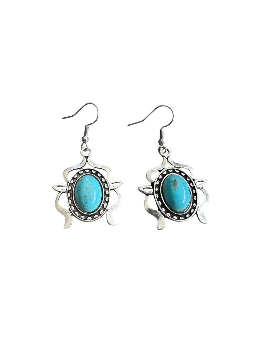 Egyptian Inspired Turquoise and Silver Decorative Drop Earrrings